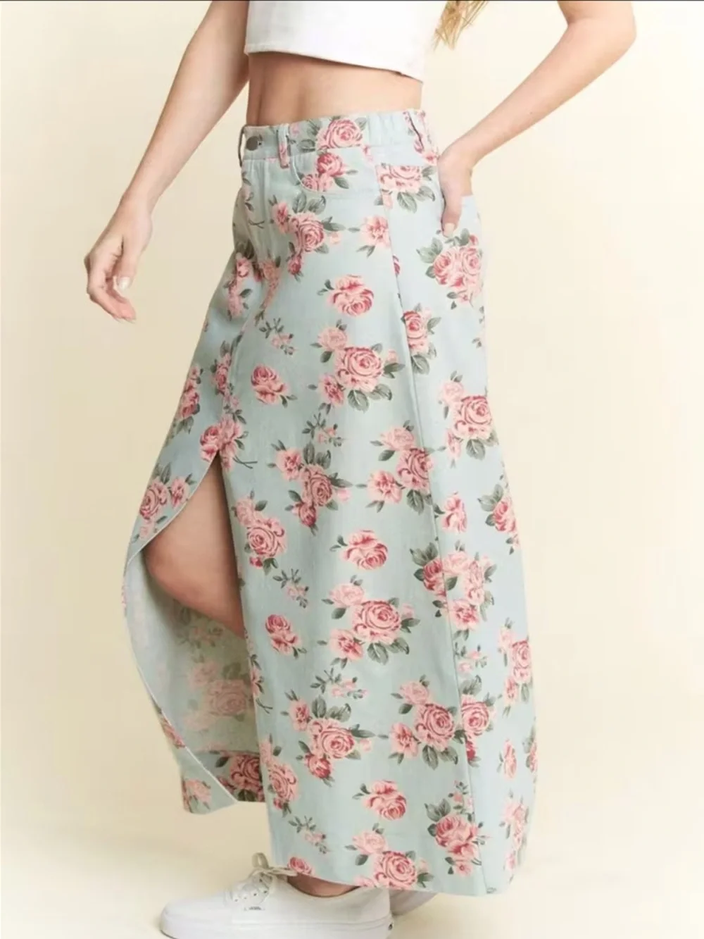 NIP Jade By Jane Floral Print Denim Maxi Skirt - Picture 5 of 6